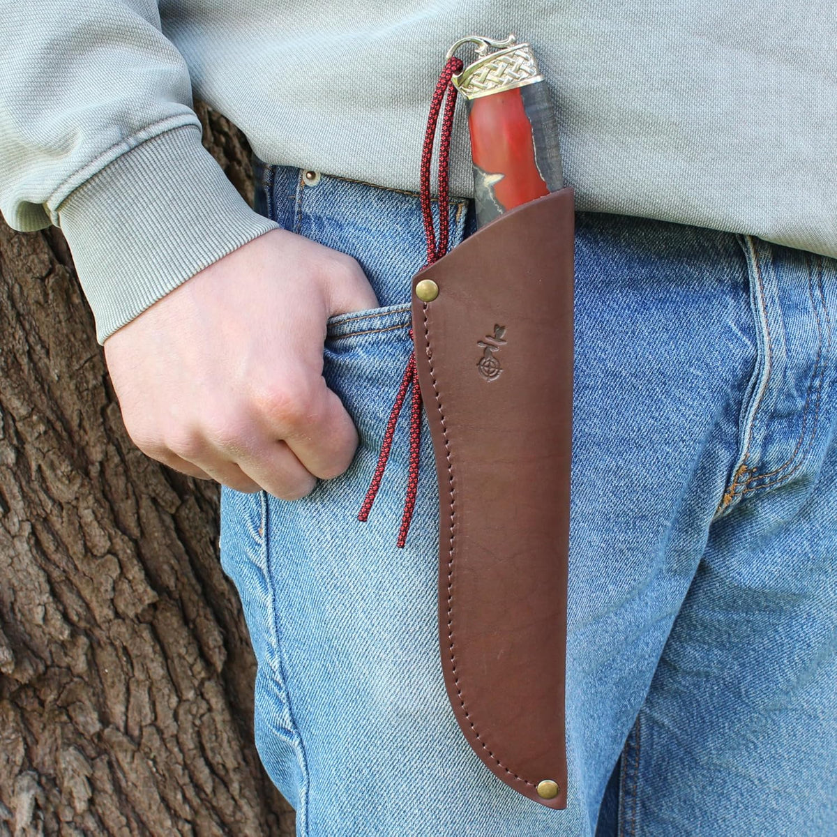 Genuine Leather Belt Knife Sheath for Fixed Blade Knives with 6.5" 7" 8" Inch Blade, Brown Leather Knife Holster Sleeve for Belt, Hunting Camping Bushcraft Knives Sheath V792