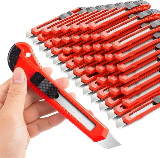 30 Pack Box Cutter Retractable, 18mm Utility Knife, Snap-Off Blade | Box Knife for Cardboard, Art, Crafts, Paper, Box Cutters Bulk for Home, Office, Warehouse Use, Razor Knives
