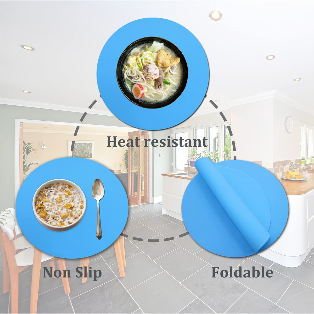 Silicone Microwave Mat 12 Inch, Non Stick Turntable Safe Baking Mat for Kitchen, Multi Purpose Heat Resistant Mat for Oven Trivet, Placemat 2 Pack(Blue)
