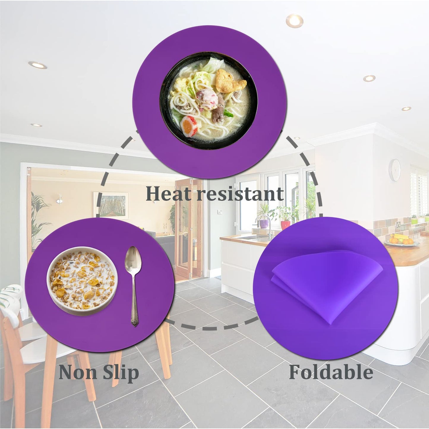 Silicone Microwave Mat 12 Inch, Non Stick Turntable Safe Baking Mat for Kitchen, Multi Purpose Heat Resistant Mat for Oven Trivet, Placemat 2 Pack(Blue)