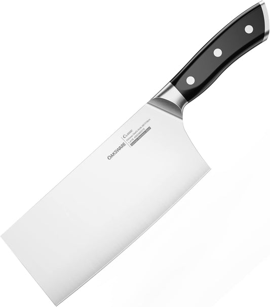 Chinese Chef's Knife 7", Vegetable Cleaver & Meat Slicing Knife | Razor Sharp German High Carbon Steel Kitchen Knife for Cooking Prep, Ergonomic Triple Rivet Full Tang Handle for Pro Chefs