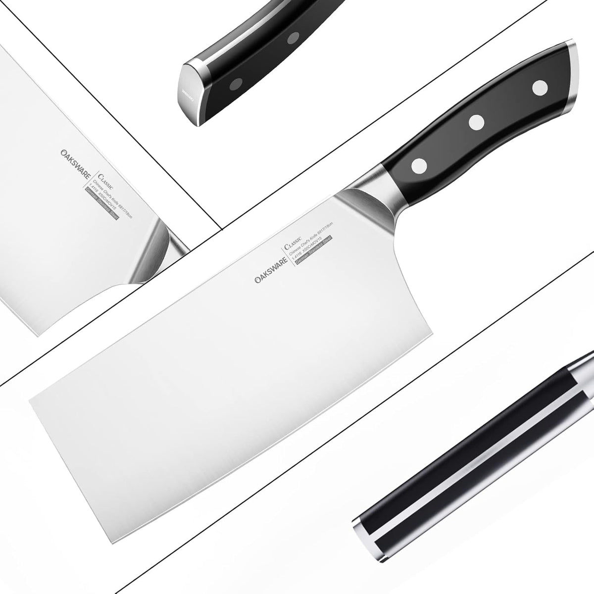 Chinese Chef's Knife 7", Vegetable Cleaver & Meat Slicing Knife | Razor Sharp German High Carbon Steel Kitchen Knife for Cooking Prep, Ergonomic Triple Rivet Full Tang Handle for Pro Chefs