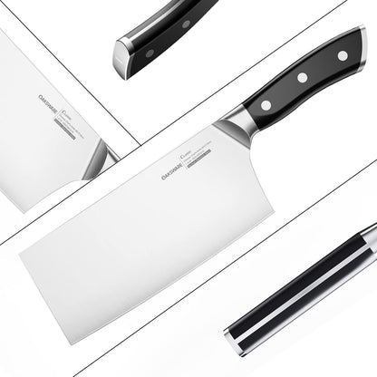Chinese Chef's Knife 7", Vegetable Cleaver & Meat Slicing Knife | Razor Sharp German High Carbon Steel Kitchen Knife for Cooking Prep, Ergonomic Triple Rivet Full Tang Handle for Pro Chefs