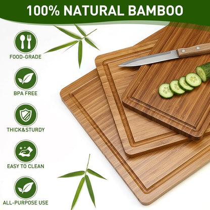 Bamboo Cutting Boards for Kitchen Non Toxic Solid Wood Chopping Board Non Plastic Wooden Cutting Boards Small Fruit Meat Charcuterie Board Hardwood Cutting Board Set Bread Chauratri Serving Boards