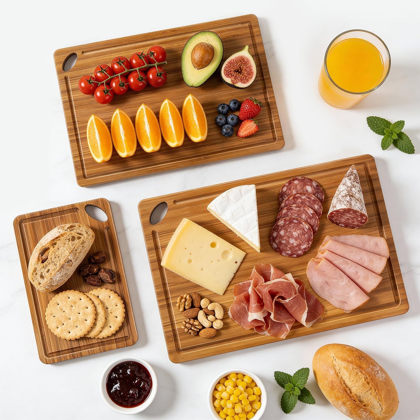 Bamboo Cutting Boards for Kitchen Non Toxic Solid Wood Chopping Board Non Plastic Wooden Cutting Boards Small Fruit Meat Charcuterie Board Hardwood Cutting Board Set Bread Chauratri Serving Boards