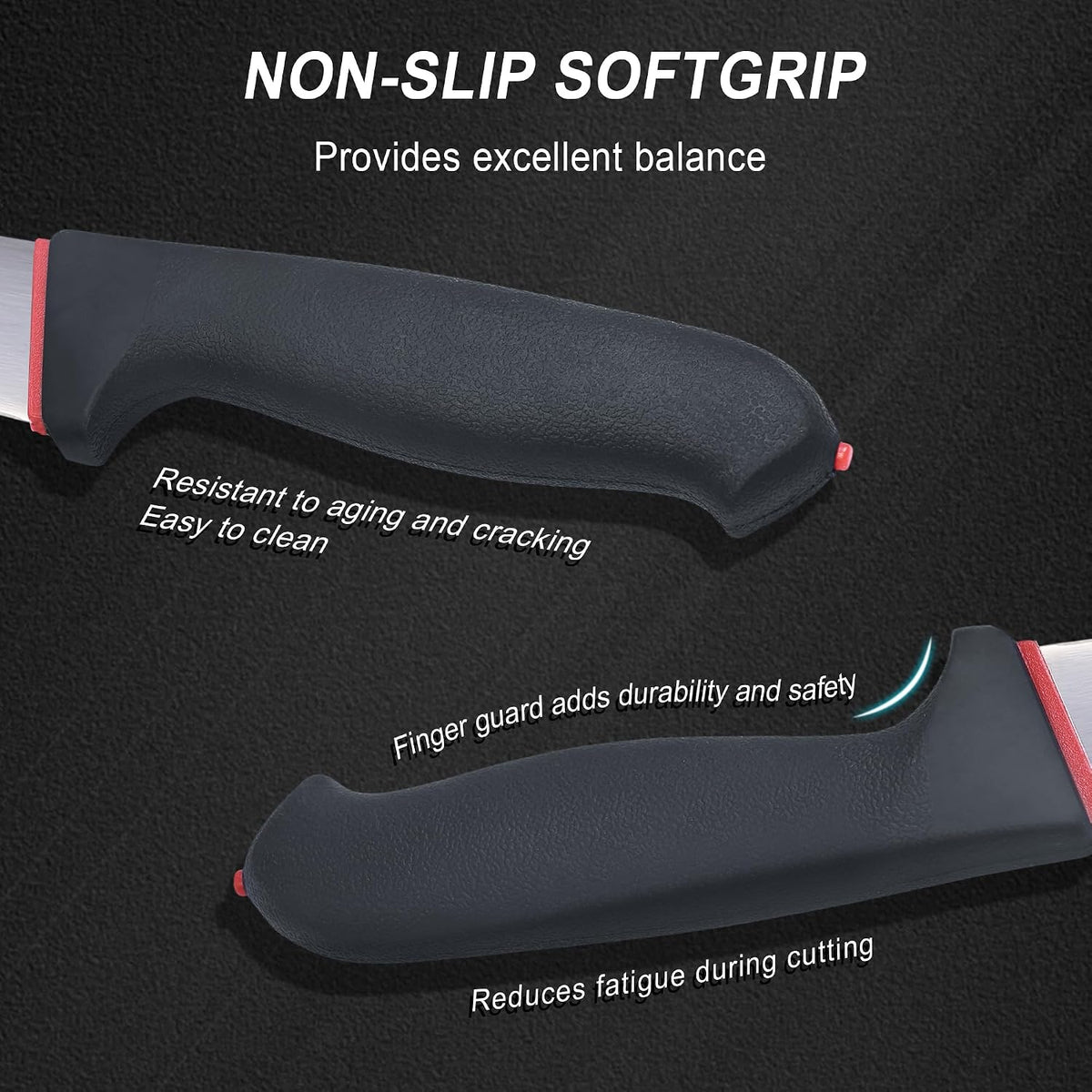 12 Inch Brisket Slicing Knife, High Carbon Steel, Non-Slip Grip | Sharp fluted edge for clean cuts, High-carbon steel stays sharp, Non-slip soft grip, Perfect for brisket, turkey & BBQ.