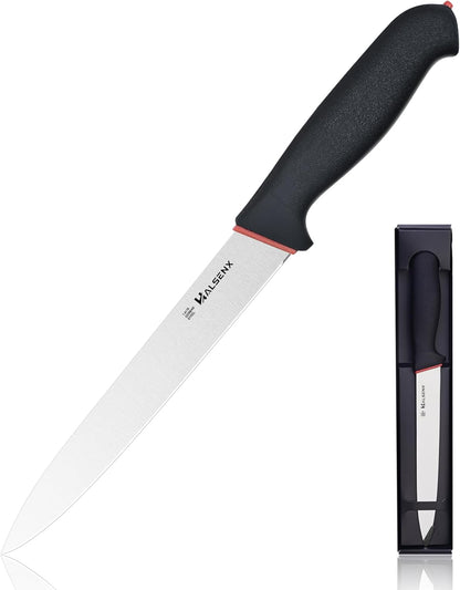 12 Inch Brisket Slicing Knife, High Carbon Steel, Non-Slip Grip | Sharp fluted edge for clean cuts, High-carbon steel stays sharp, Non-slip soft grip, Perfect for brisket, turkey & BBQ.