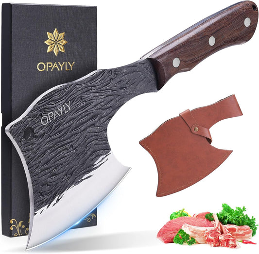 Heavy-Duty Bone Chopper Knife Hand Forged Meat Cutting with Cover Meat Bone Cleaver Knife High Carbon for Kitchen Outdoor Camping BBQ men gifts