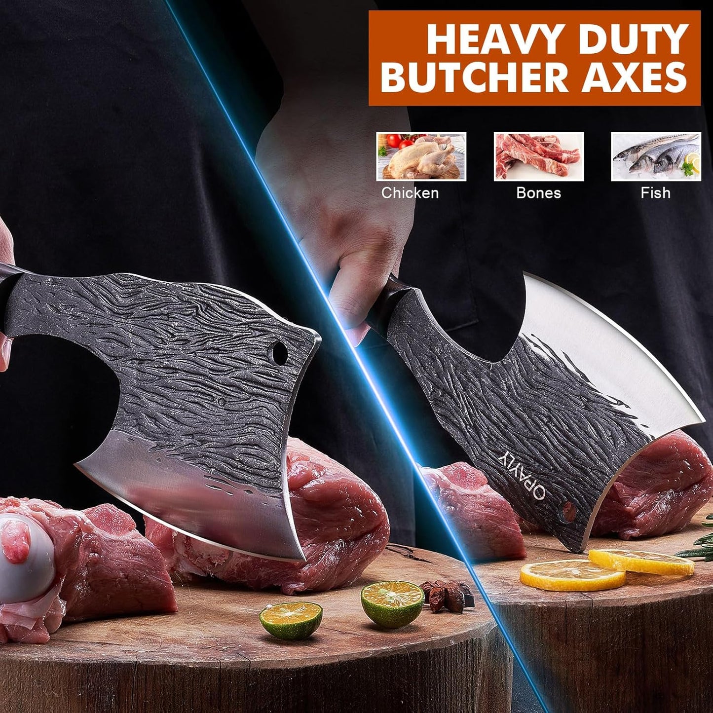 Heavy-Duty Bone Chopper Knife Hand Forged Meat Cutting with Cover Meat Bone Cleaver Knife High Carbon for Kitchen Outdoor Camping BBQ men gifts