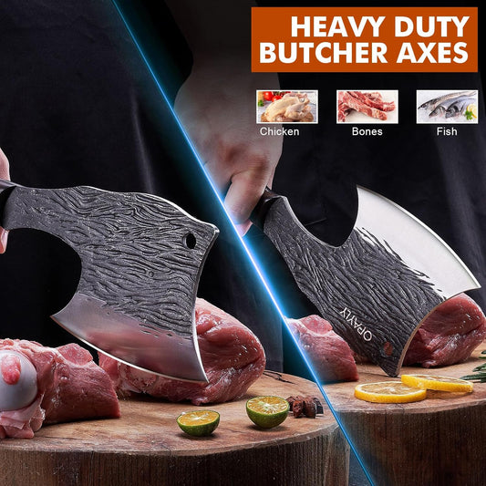 Heavy-Duty Bone Chopper Knife Hand Forged Meat Cutting with Cover Meat Bone Cleaver Knife High Carbon for Kitchen Outdoor Camping BBQ men gifts