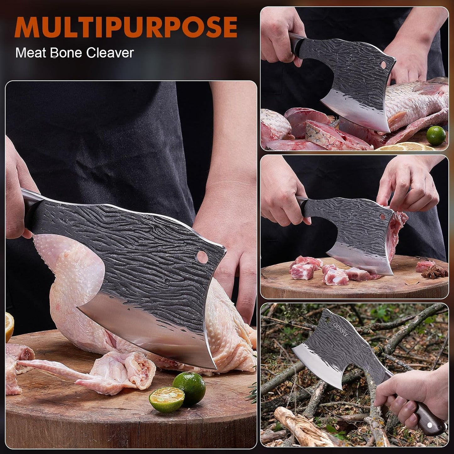 Heavy-Duty Bone Chopper Knife Hand Forged Meat Cutting with Cover Meat Bone Cleaver Knife High Carbon for Kitchen Outdoor Camping BBQ men gifts