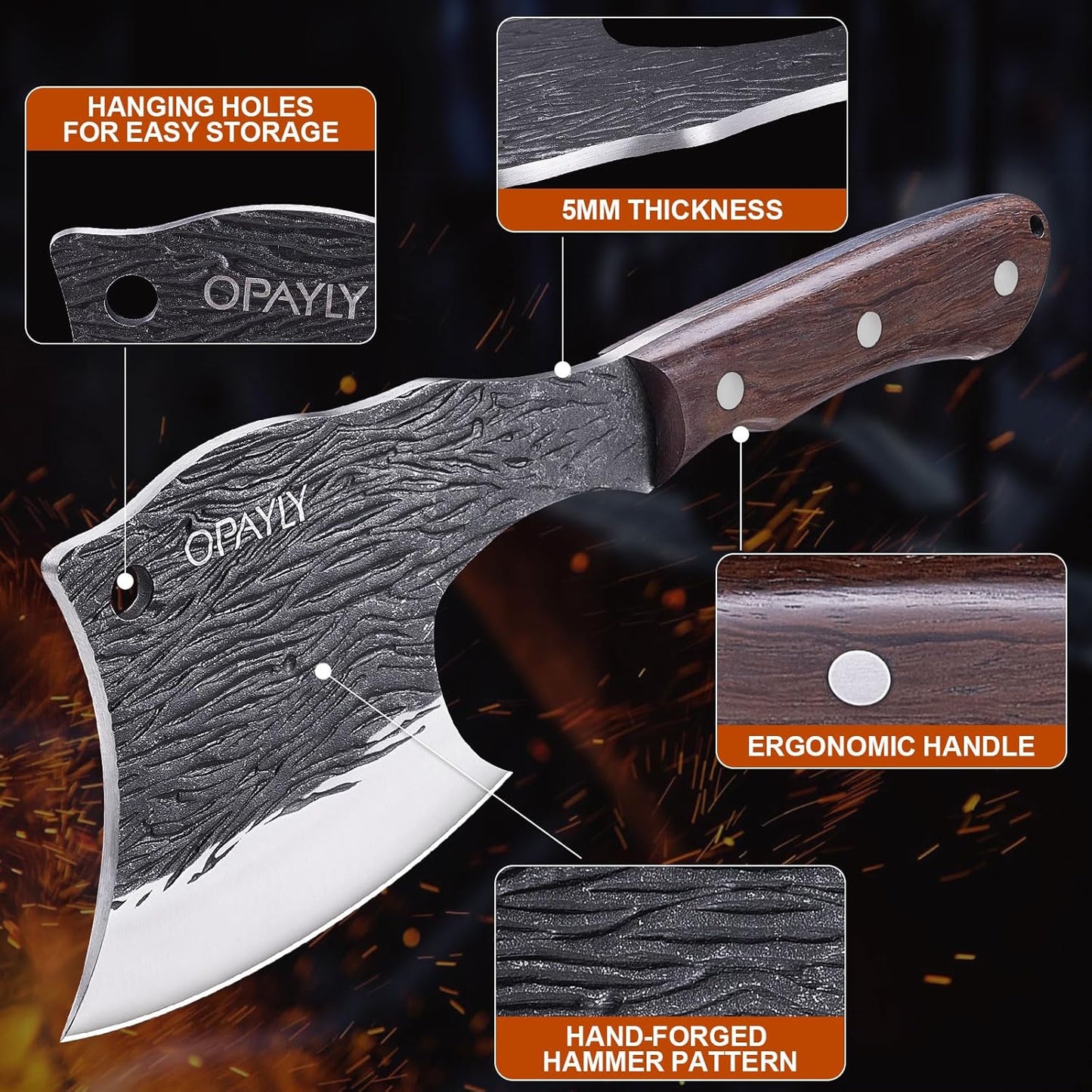Heavy-Duty Bone Chopper Knife Hand Forged Meat Cutting with Cover Meat Bone Cleaver Knife High Carbon for Kitchen Outdoor Camping BBQ men gifts