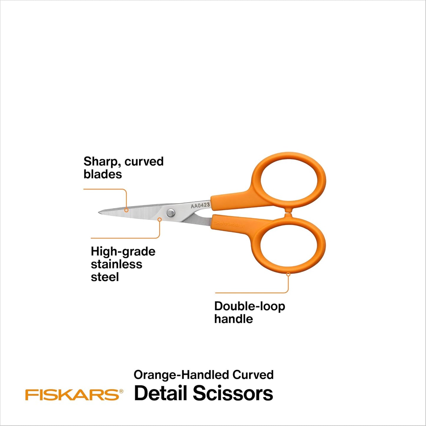 Premier No. 5 Micro-Tip Orange-Handled Fabric Scissors, Double Loop Handle, Sewing and Craft Scissors, Orange