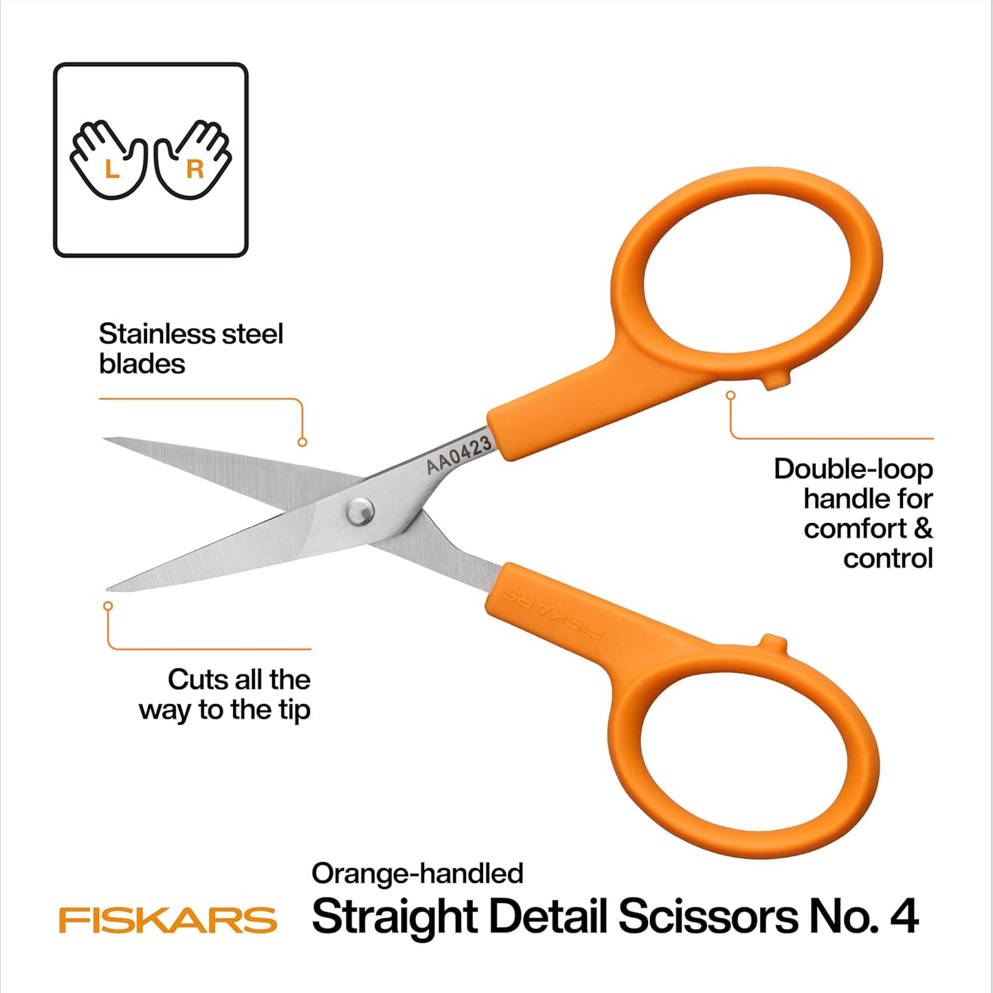 Premier No. 5 Micro-Tip Orange-Handled Fabric Scissors, Double Loop Handle, Sewing and Craft Scissors, Orange