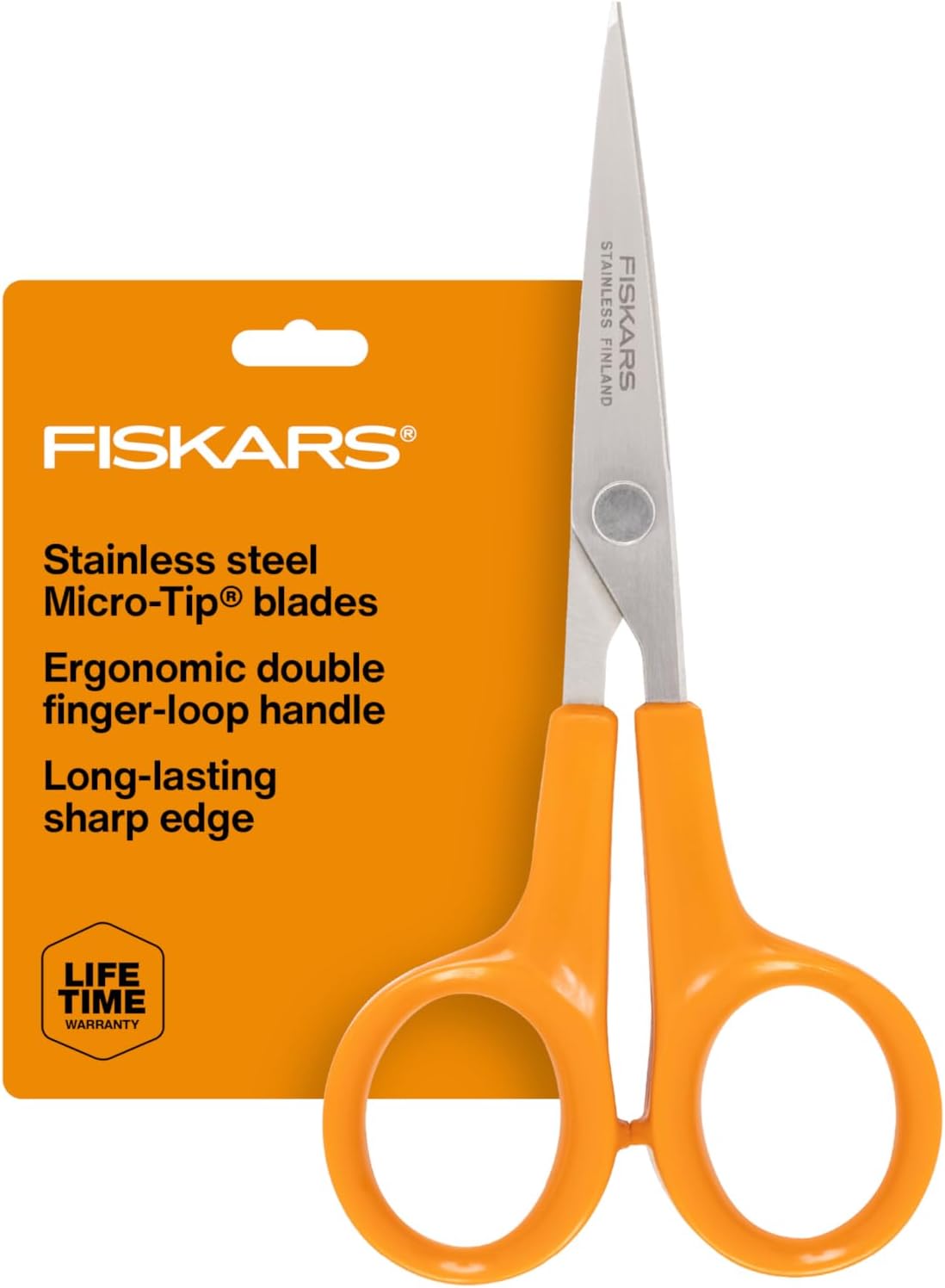 Premier No. 5 Micro-Tip Orange-Handled Fabric Scissors, Double Loop Handle, Sewing and Craft Scissors, Orange