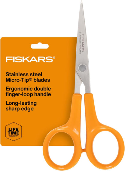 Premier No. 5 Micro-Tip Orange-Handled Fabric Scissors, Double Loop Handle, Sewing and Craft Scissors, Orange