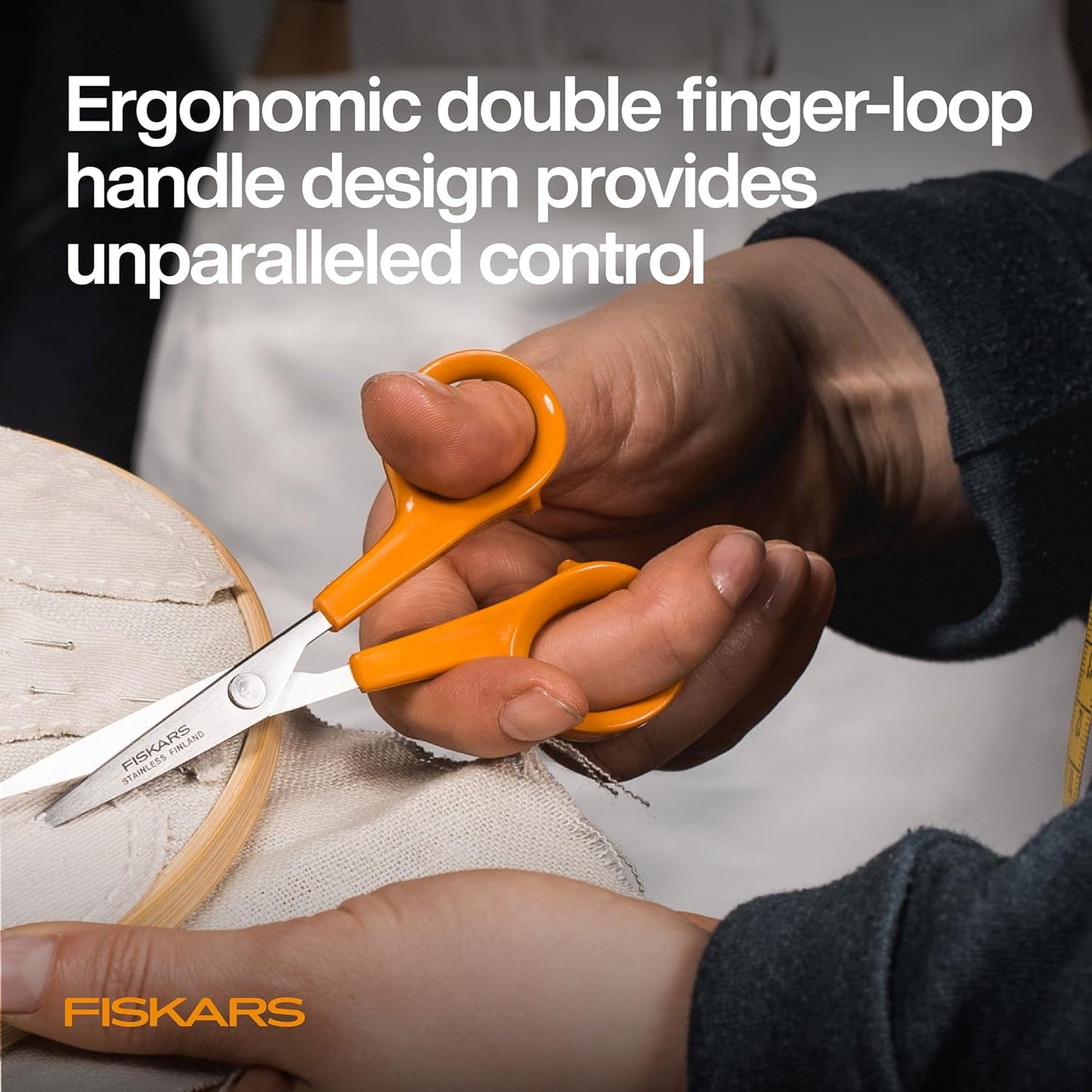 Premier No. 5 Micro-Tip Orange-Handled Fabric Scissors, Double Loop Handle, Sewing and Craft Scissors, Orange
