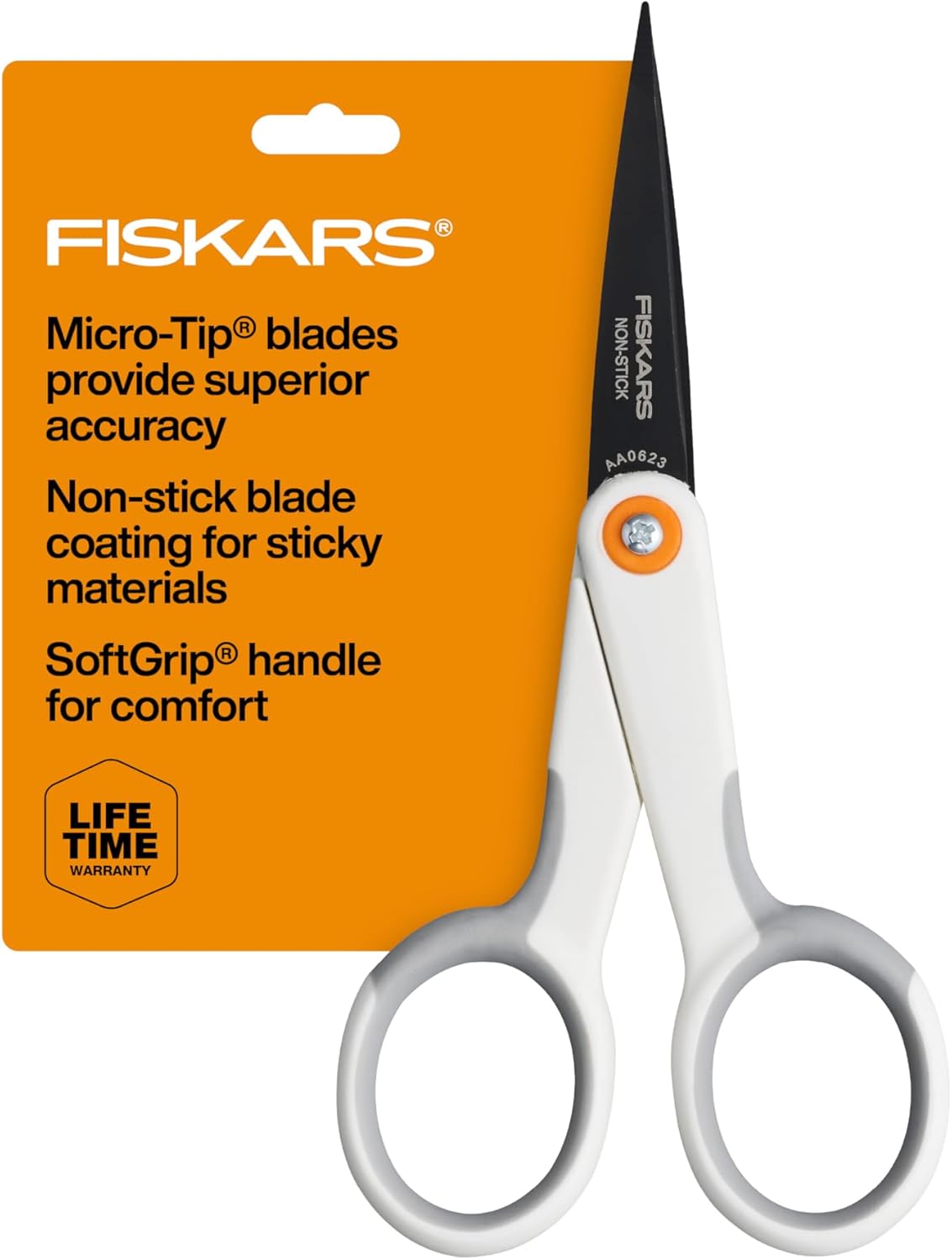Premier No. 5 Micro-Tip Orange-Handled Fabric Scissors, Double Loop Handle, Sewing and Craft Scissors, Orange