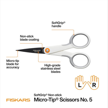 Premier No. 5 Micro-Tip Orange-Handled Fabric Scissors, Double Loop Handle, Sewing and Craft Scissors, Orange