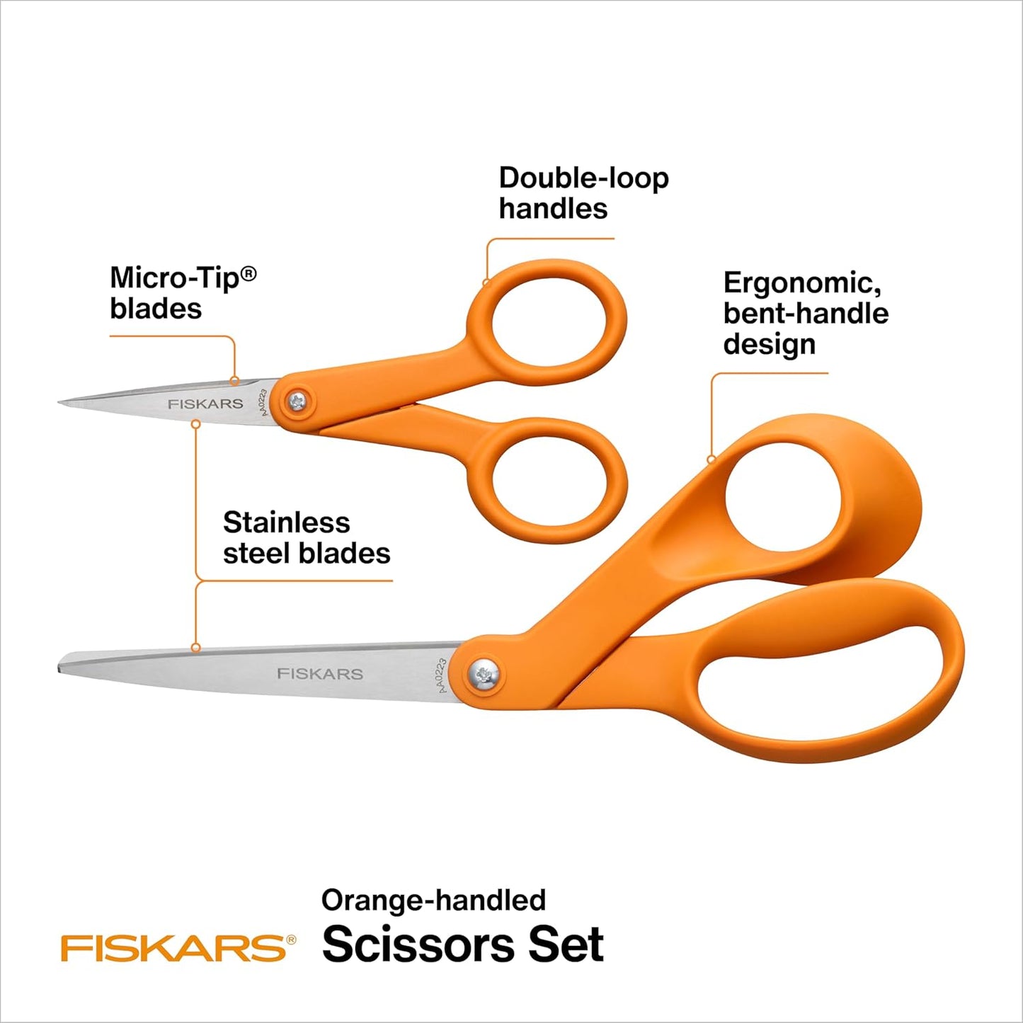 Premier No. 5 Micro-Tip Orange-Handled Fabric Scissors, Double Loop Handle, Sewing and Craft Scissors, Orange