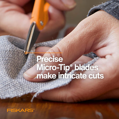 Premier No. 5 Micro-Tip Orange-Handled Fabric Scissors, Double Loop Handle, Sewing and Craft Scissors, Orange