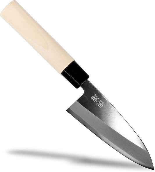 Seki Japan Japanese Seki SANBONSUGI Sushi Chef Knife, Sashimi Small Deba Knife, Magnolia Wood Handle, 105 mm (4.1 in) White Steel #2 (Shirogami #2)
