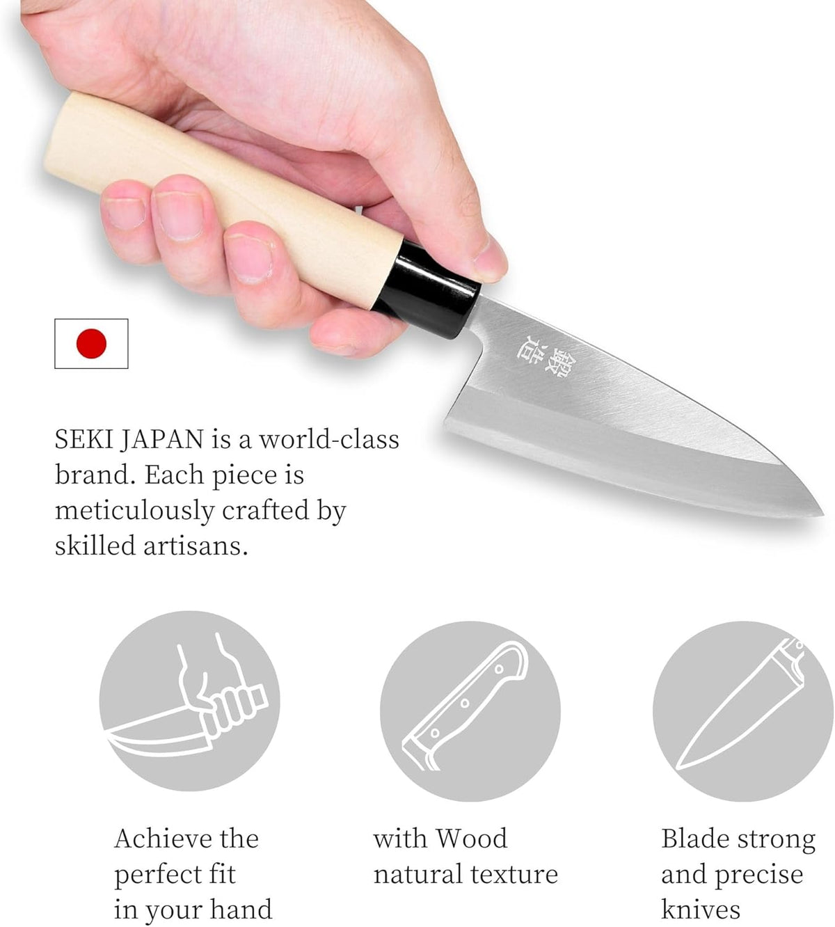 Seki Japan Japanese Seki SANBONSUGI Sushi Chef Knife, Sashimi Small Deba Knife, Magnolia Wood Handle, 105 mm (4.1 in) White Steel #2 (Shirogami #2)
