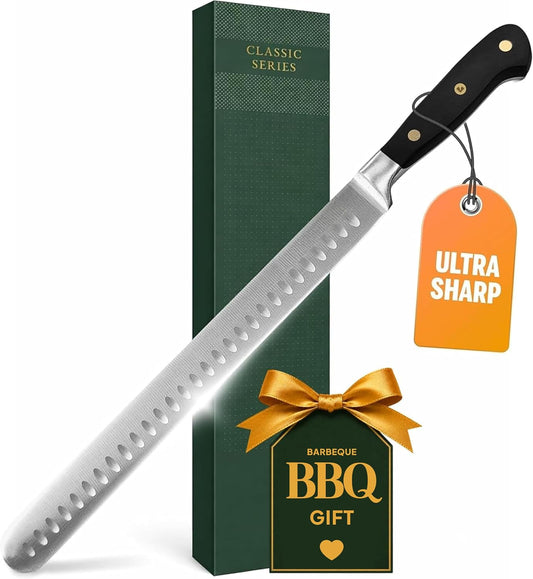 Brisket Slicing Knife – 12" Brisket Knife, BBQ, Grilling Gifts For Men – Razor Sharp German Steel, Full Tang, Ergonomic Handle