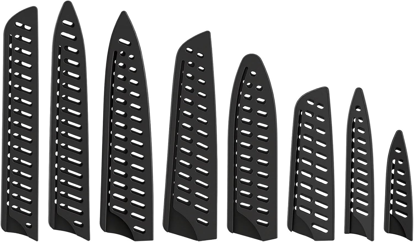 8pcs Kitchen Safety Knife Covers Knife Sheath Universal Knives Guards Set Sleeves Blade Protector Black Knives Sheath for Paring Utility Bread Carving Chef 8" 7" 6.5" 5.5" 5.3" 3.5"