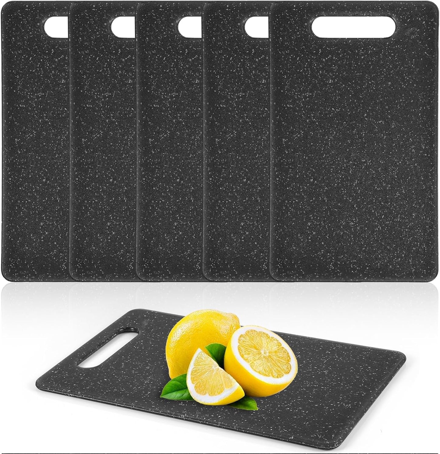 6 Pcs Small Cutting Board for Kitchen, 6" x 10", Plastic Cutting Boards Set with Easy Grip Handle Mini Cutting Board Mat Set, Dishwasher Safe, Cutting Mat Pad for Food Fruits Prep (Black)