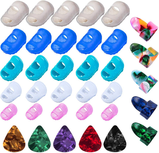 35Pcs Silicone Guitar Fingertip Protector, Guitar Finger Protector | Guards Fingertip Protection, Covers Caps for Stringed Instruments, Sewing and Embroidery (5 Sizes)