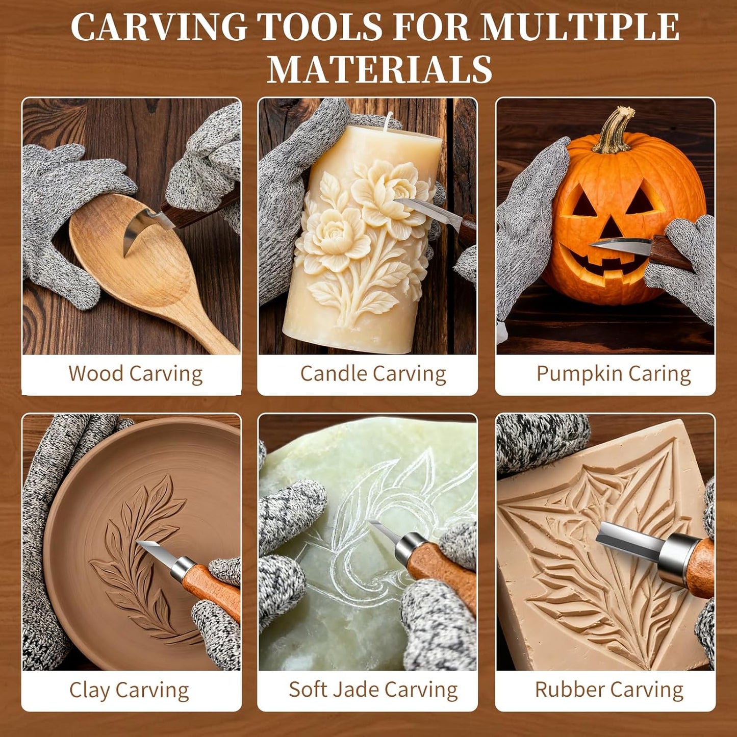 Wood Carving Kit, 32-Piece Professional Whittling & Carving Tool Set with Walnut Handle Knives, Detail Gouges, Sharpening Stone, Strop, Basswood Blanks and Gloves for Adult Hobbyists & Craft