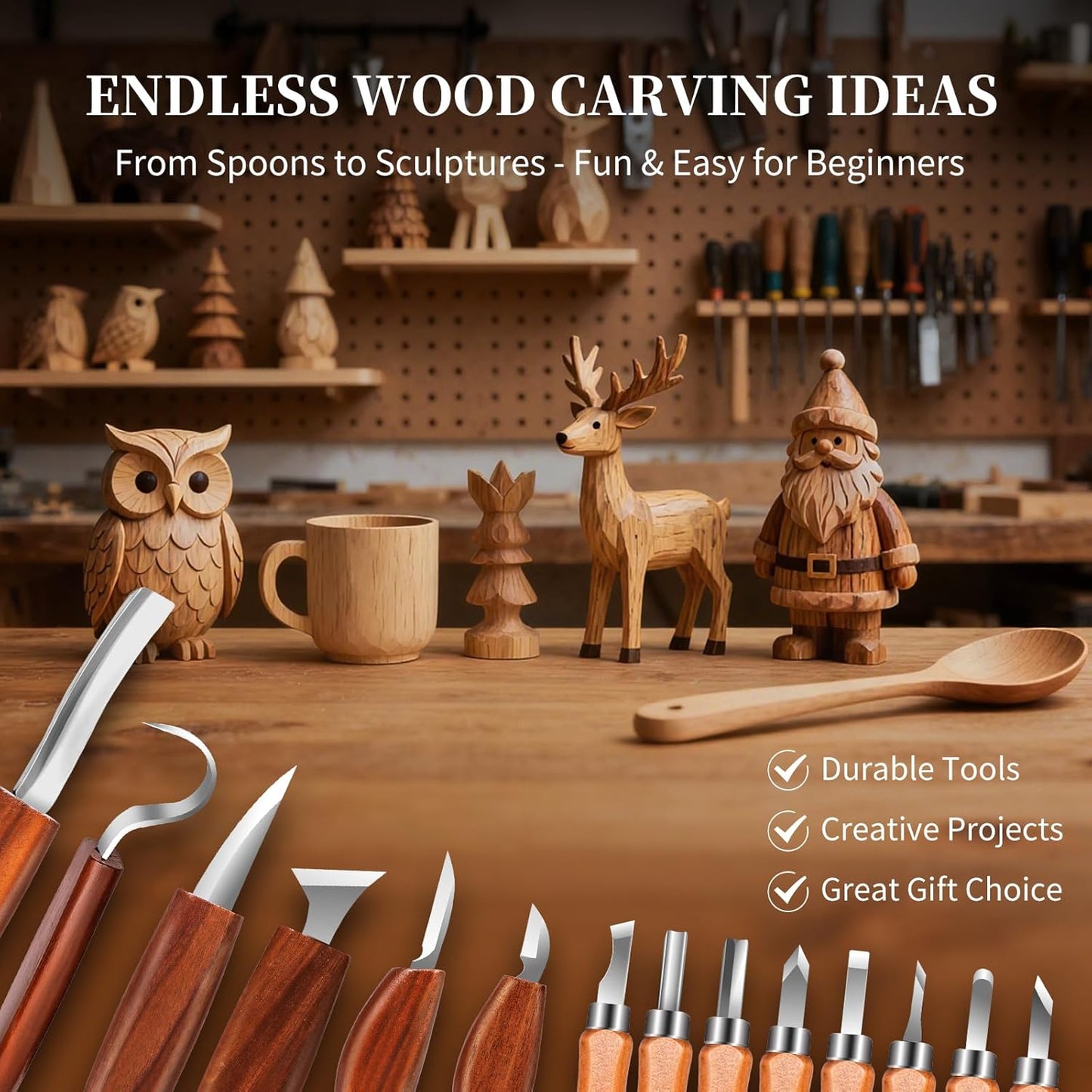 Wood Carving Kit, 32-Piece Professional Whittling & Carving Tool Set with Walnut Handle Knives, Detail Gouges, Sharpening Stone, Strop, Basswood Blanks and Gloves for Adult Hobbyists & Craft
