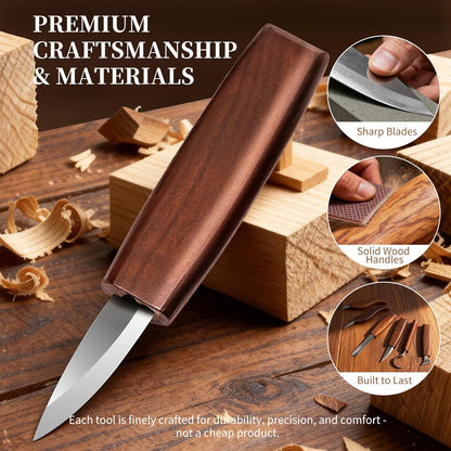 Wood Carving Kit, 32-Piece Professional Whittling & Carving Tool Set with Walnut Handle Knives, Detail Gouges, Sharpening Stone, Strop, Basswood Blanks and Gloves for Adult Hobbyists & Craft