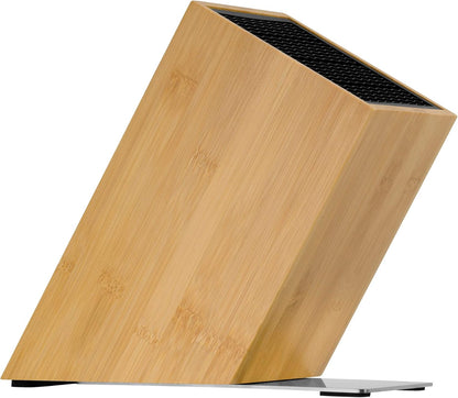 Knife Block Empty without Knife Flextec Insert, Bamboo Light, Bamboo Wood, High Performance Plastic, Suitable for up to 15 Kitchen Knives, Cromargan Stainless Steel