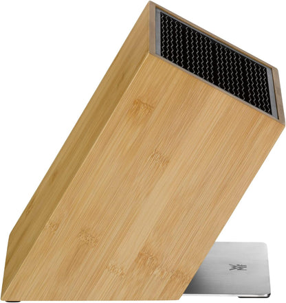 Knife Block Empty without Knife Flextec Insert, Bamboo Light, Bamboo Wood, High Performance Plastic, Suitable for up to 15 Kitchen Knives, Cromargan Stainless Steel
