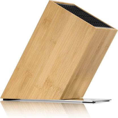 Knife Block Empty without Knife Flextec Insert, Bamboo Light, Bamboo Wood, High Performance Plastic, Suitable for up to 15 Kitchen Knives, Cromargan Stainless Steel