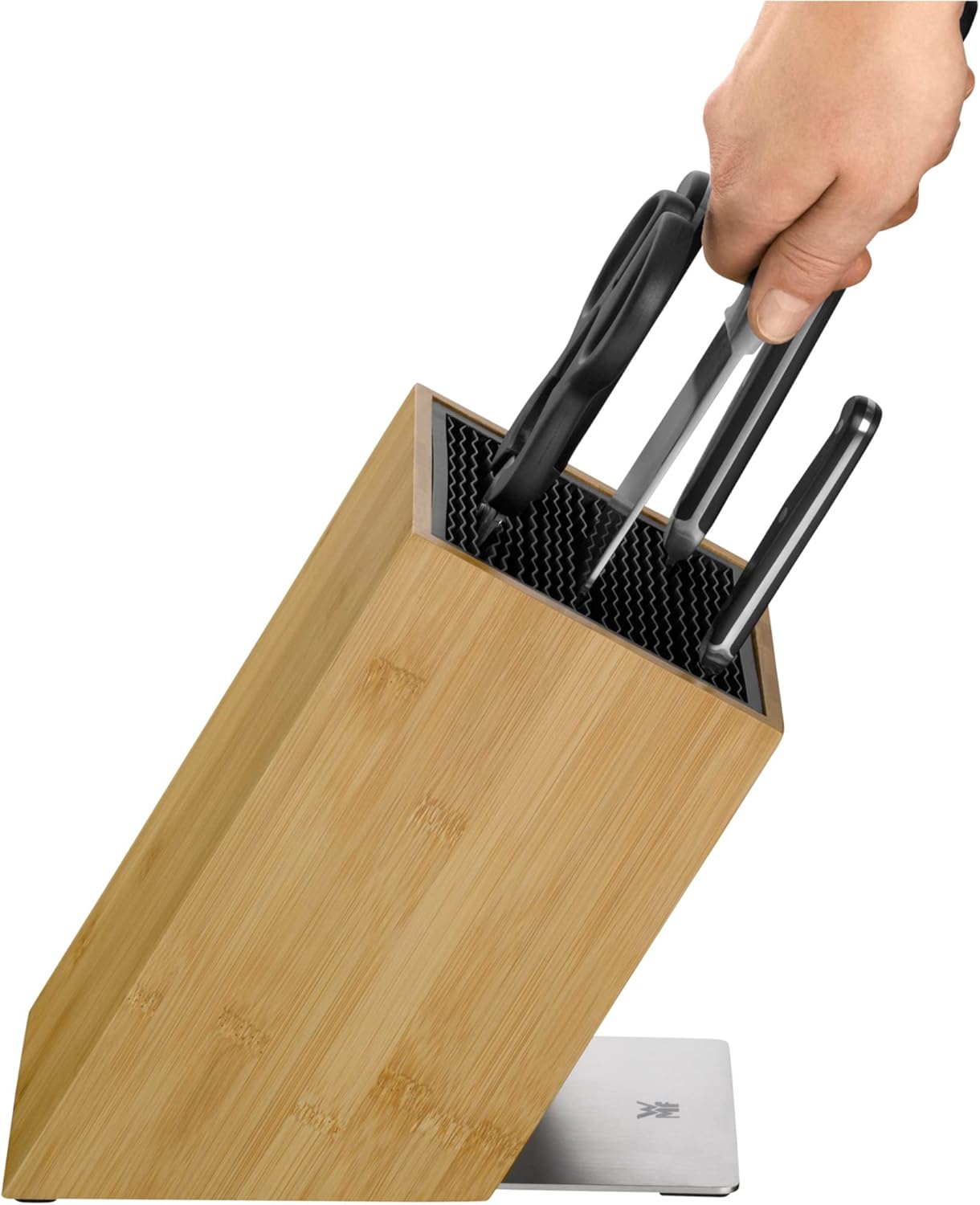 Knife Block Empty without Knife Flextec Insert, Bamboo Light, Bamboo Wood, High Performance Plastic, Suitable for up to 15 Kitchen Knives, Cromargan Stainless Steel
