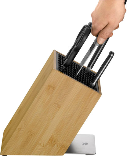 Knife Block Empty without Knife Flextec Insert, Bamboo Light, Bamboo Wood, High Performance Plastic, Suitable for up to 15 Kitchen Knives, Cromargan Stainless Steel