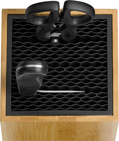 Knife Block Empty without Knife Flextec Insert, Bamboo Light, Bamboo Wood, High Performance Plastic, Suitable for up to 15 Kitchen Knives, Cromargan Stainless Steel
