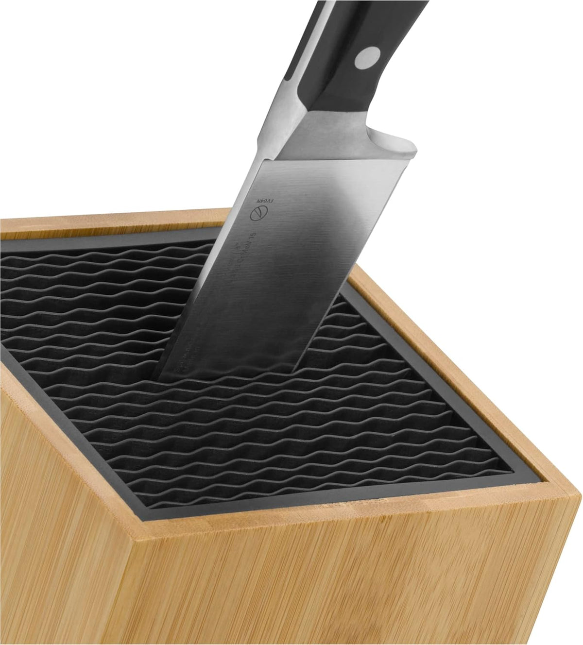 Knife Block Empty without Knife Flextec Insert, Bamboo Light, Bamboo Wood, High Performance Plastic, Suitable for up to 15 Kitchen Knives, Cromargan Stainless Steel