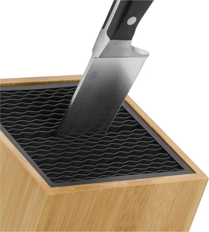 Knife Block Empty without Knife Flextec Insert, Bamboo Light, Bamboo Wood, High Performance Plastic, Suitable for up to 15 Kitchen Knives, Cromargan Stainless Steel