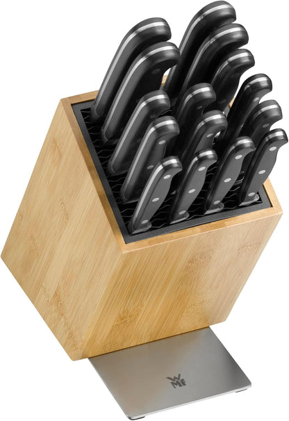 Knife Block Empty without Knife Flextec Insert, Bamboo Light, Bamboo Wood, High Performance Plastic, Suitable for up to 15 Kitchen Knives, Cromargan Stainless Steel