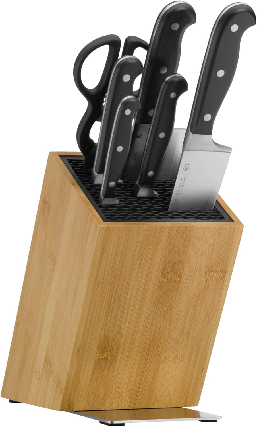 Knife Block Empty without Knife Flextec Insert, Bamboo Light, Bamboo Wood, High Performance Plastic, Suitable for up to 15 Kitchen Knives, Cromargan Stainless Steel