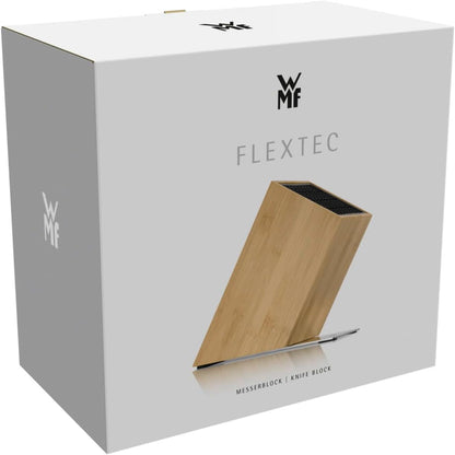 Knife Block Empty without Knife Flextec Insert, Bamboo Light, Bamboo Wood, High Performance Plastic, Suitable for up to 15 Kitchen Knives, Cromargan Stainless Steel
