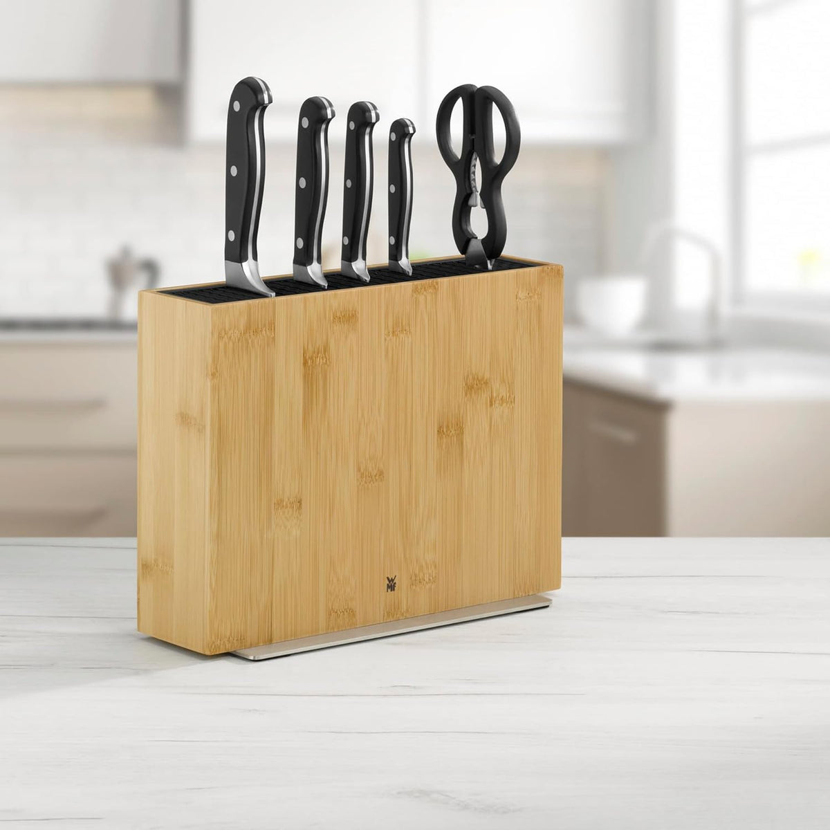 Knife Block Empty without Knife Flextec Insert, Bamboo Light, Bamboo Wood, High Performance Plastic, Suitable for up to 15 Kitchen Knives, Cromargan Stainless Steel