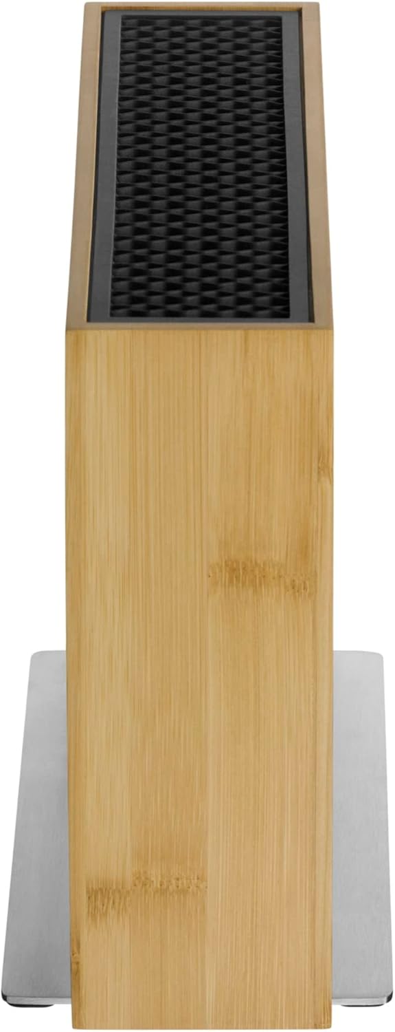 Knife Block Empty without Knife Flextec Insert, Bamboo Light, Bamboo Wood, High Performance Plastic, Suitable for up to 15 Kitchen Knives, Cromargan Stainless Steel