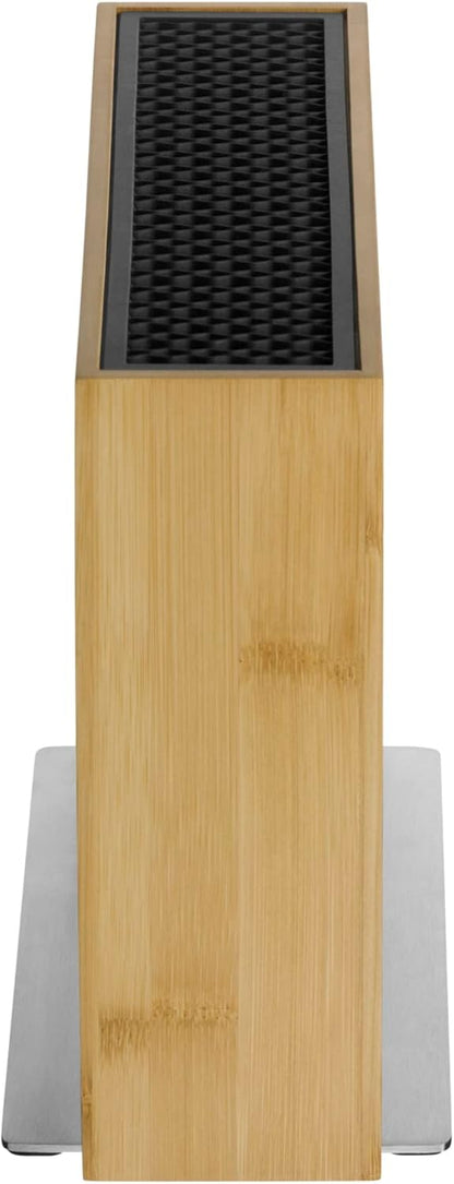 Knife Block Empty without Knife Flextec Insert, Bamboo Light, Bamboo Wood, High Performance Plastic, Suitable for up to 15 Kitchen Knives, Cromargan Stainless Steel