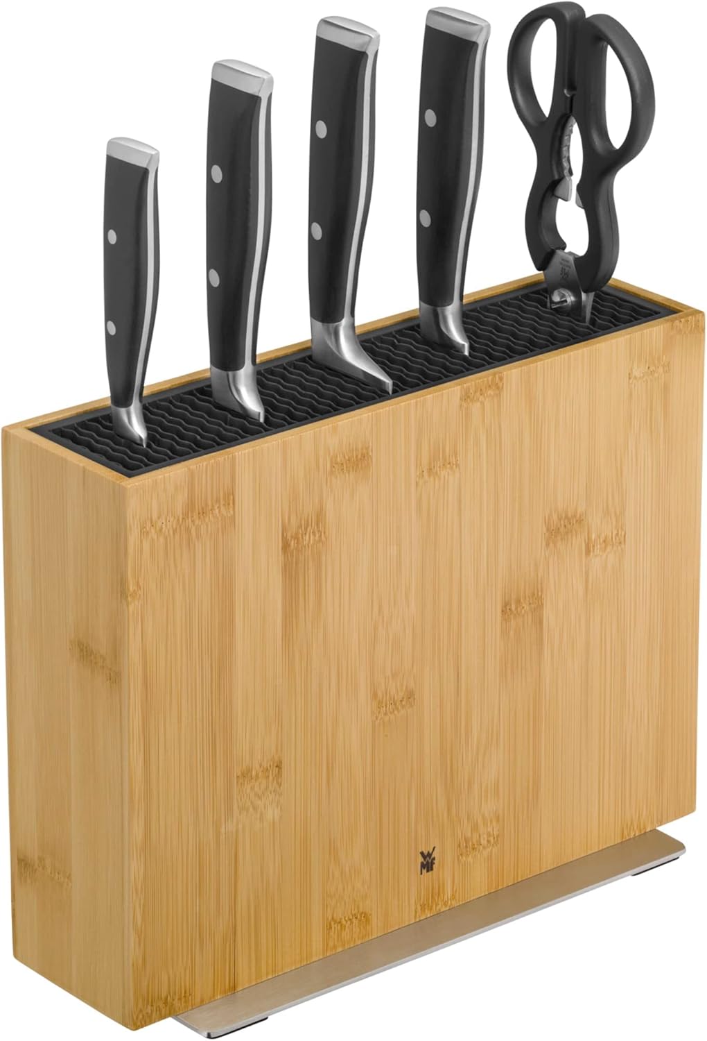 Knife Block Empty without Knife Flextec Insert, Bamboo Light, Bamboo Wood, High Performance Plastic, Suitable for up to 15 Kitchen Knives, Cromargan Stainless Steel