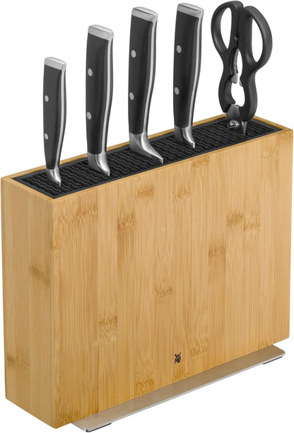 Knife Block Empty without Knife Flextec Insert, Bamboo Light, Bamboo Wood, High Performance Plastic, Suitable for up to 15 Kitchen Knives, Cromargan Stainless Steel